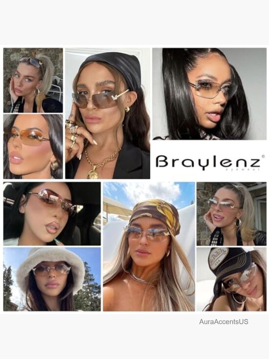 Rectangular Rimless Sunglasses Women Men Retro Trendy Square Vintage UV400 main image 4